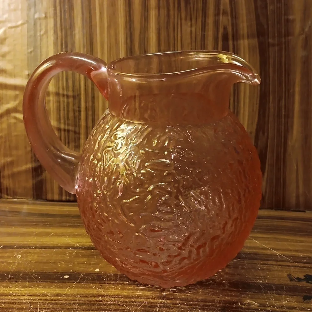 Vintage 1980s Teleflora pink textured glass pitcher